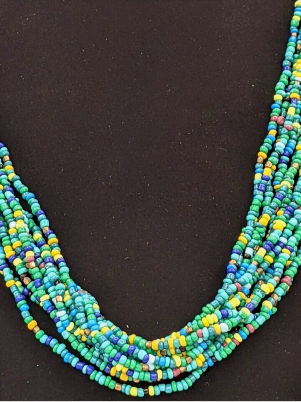Multi Strand Turquoise, Blue-Green Seed Bead Necklace - Picture 6 of 6